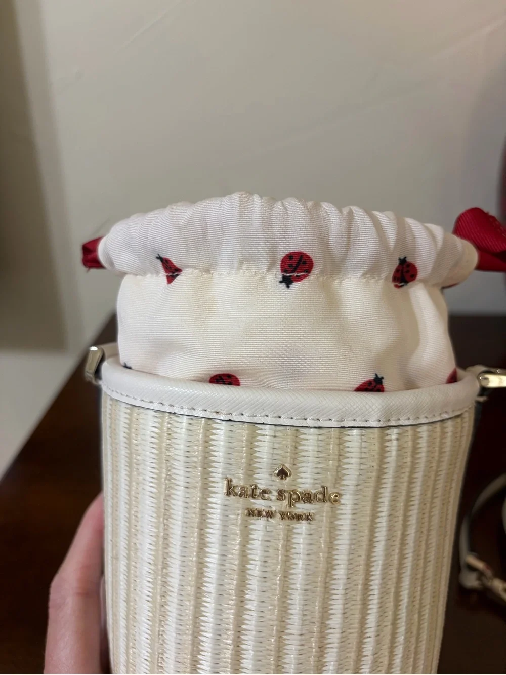 Kate Spade Dottie Ladybug Straw Embroidered Cylinder Crossbody Bag MSRP $349